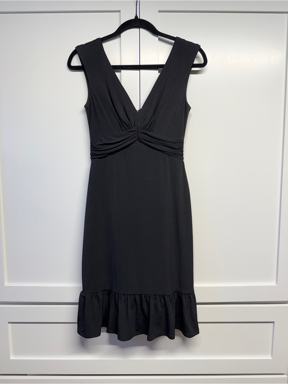 White House Black Market Black V-Neck Ruffle Hem Dress